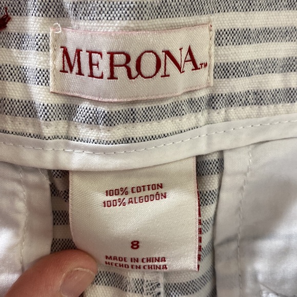 Merona Women's Wide Leg Crop Pants Stripe Sailor Nautical Size 8 Buttons - Picture 5 of 5